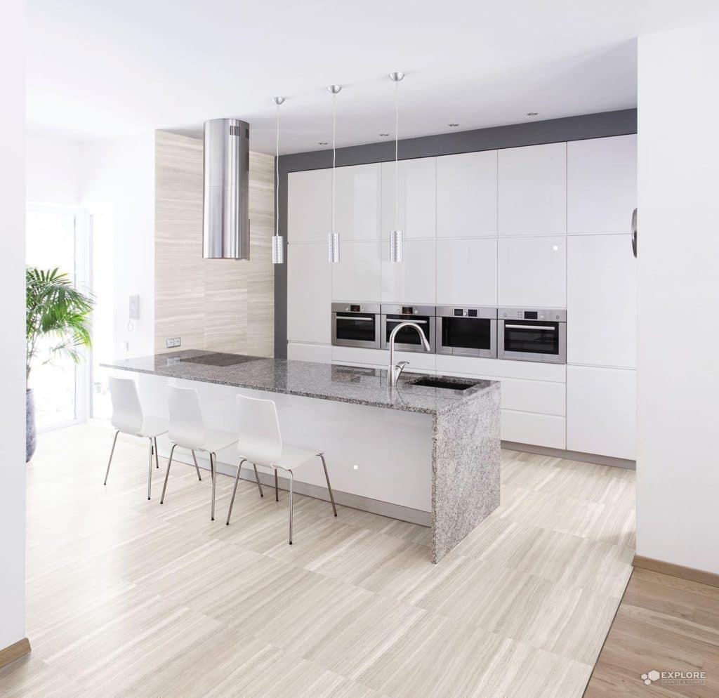 Modern kitchen flooring with warm feel