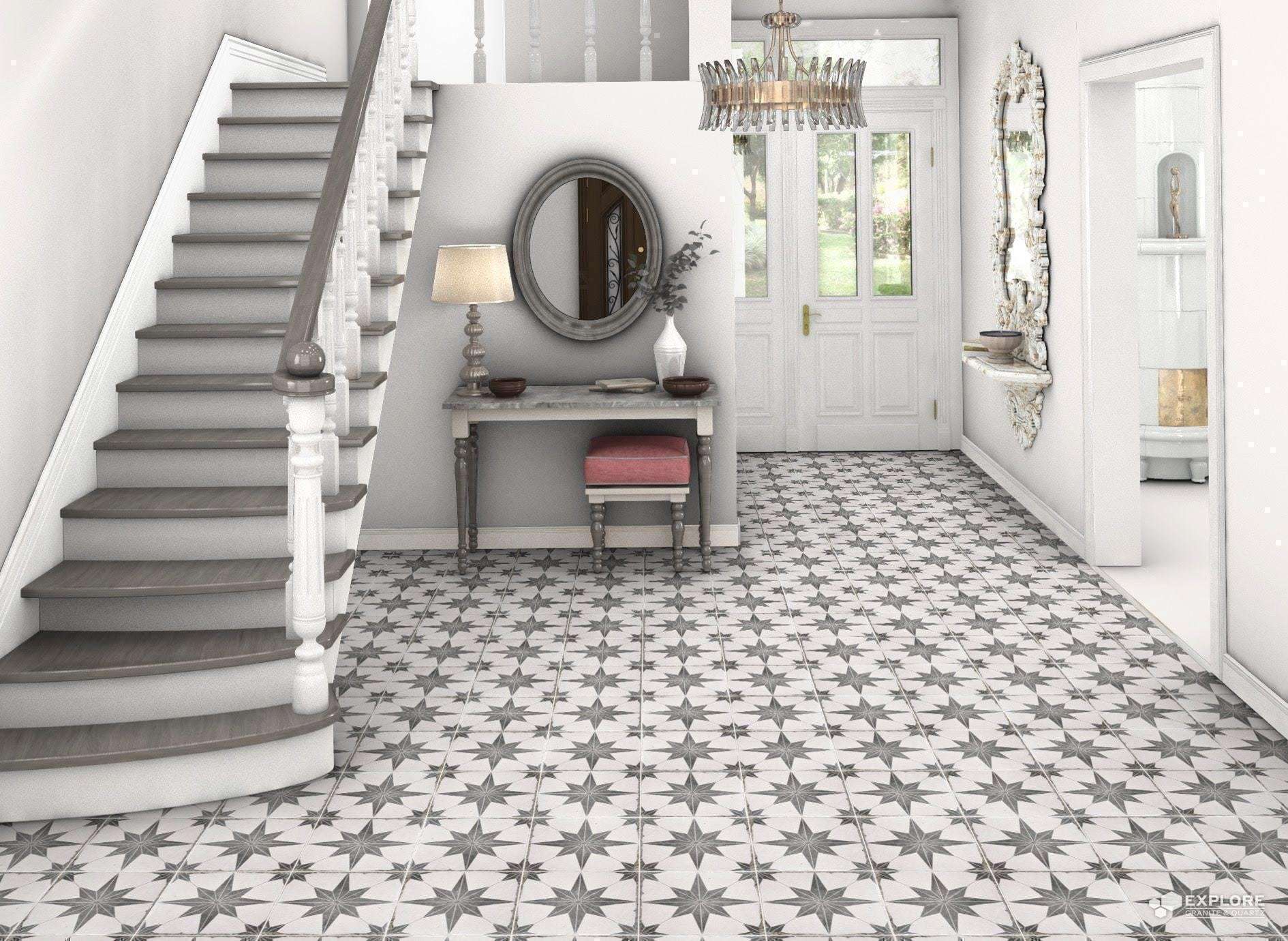 Tile flooring for a foyer